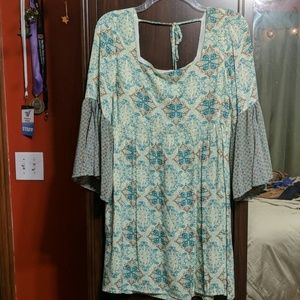Altar'd State boho cream and turquoise dress.